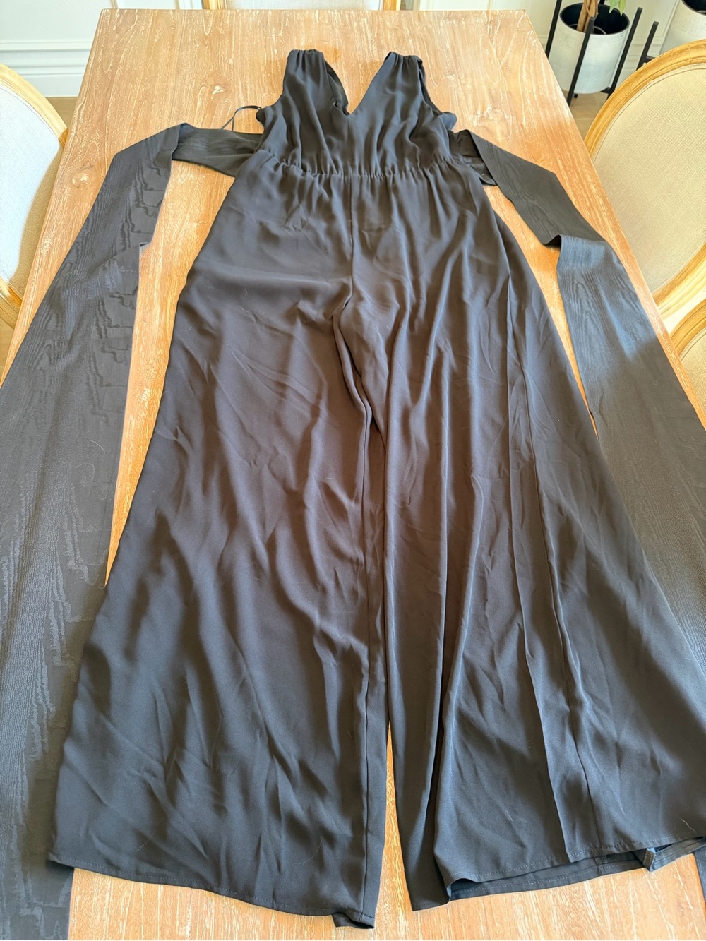 Express Black V-Neck Wide-Leg Jumpsuit with Long Sash